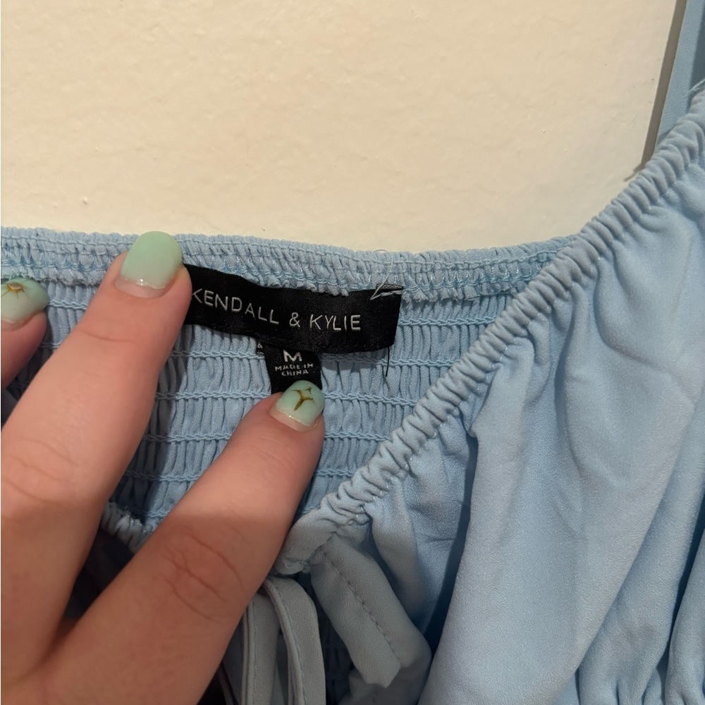 Kendall & Kylie Blue Sleeveless Crop Top with Tie Front - Picture 2 of 4